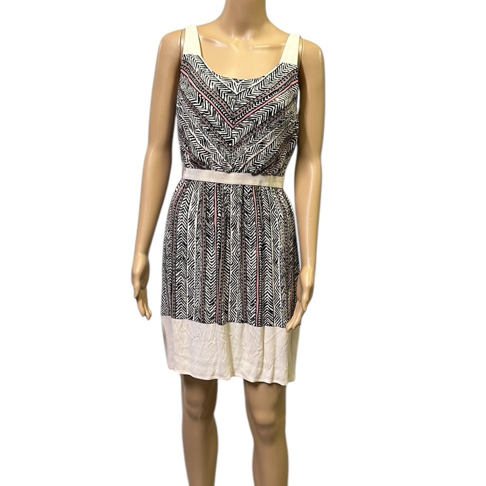 Loft Cream Aztec Print Sleeveless Lightweight Elastic Waist Mini Dress Womens 0
